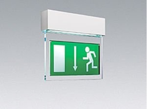 Emergency Exit sign with emergency lighting as fitted by MDC Electrical Contractors, Carlow, Ireland
